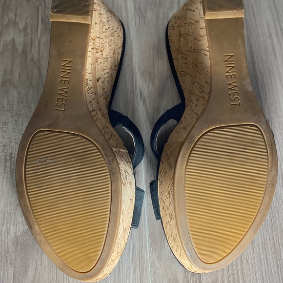 Nine West Woman Black Wedge Cork Leather Slide size 8M - Picture 4 of 11